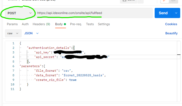 Postman setup example